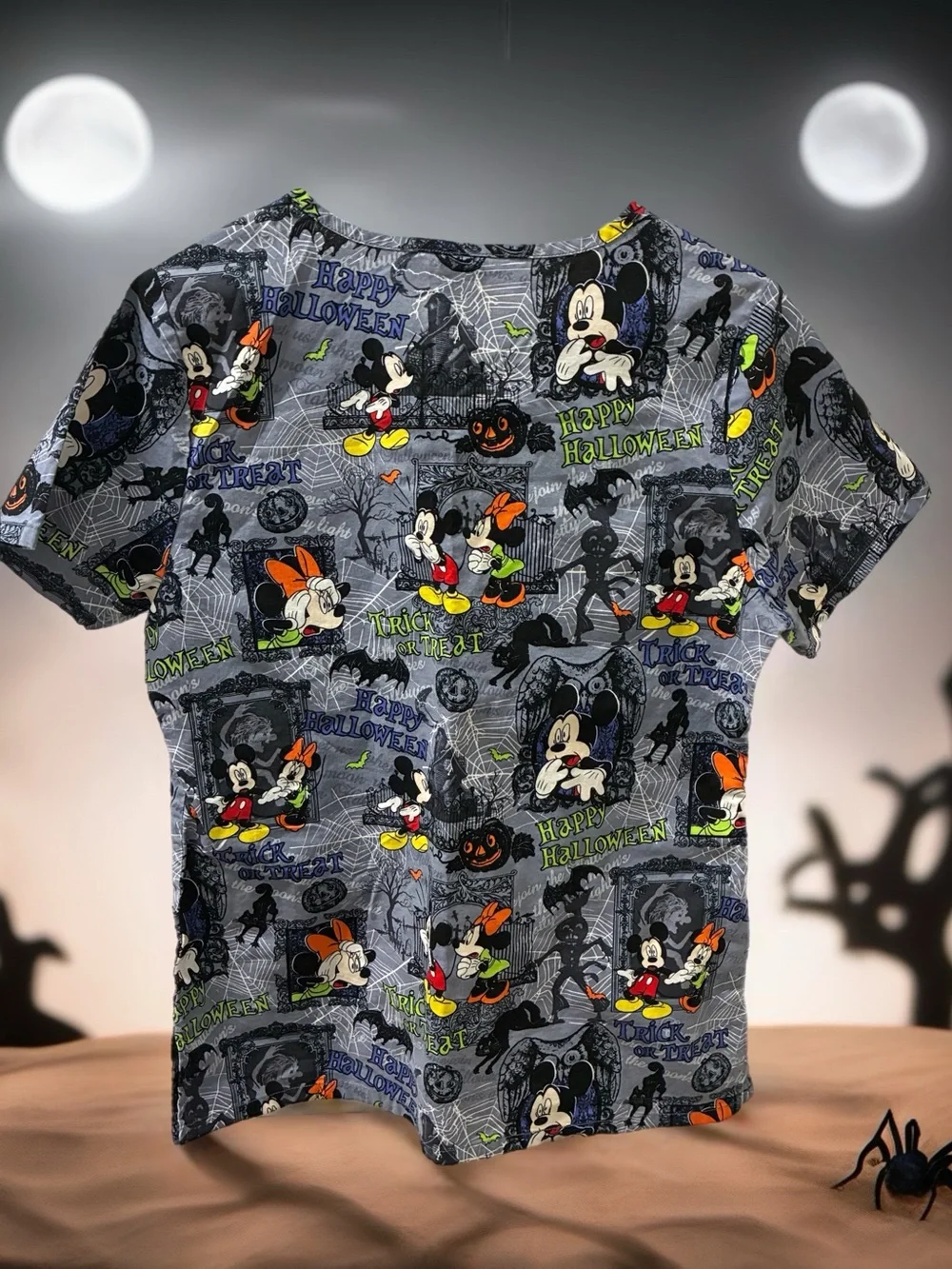 Disney Halloween Women’s  Top - Gray Mickey & Minnie Print Size S